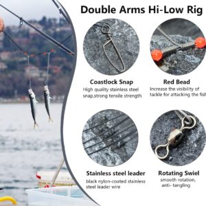 YOTO Fishing Tackle Leaders,Hi-Low Rig,Double Arms Saltwater Stainless Steel Leader with Swivels,High-Strength Fish Wire Gear Equipment, Fishing Gift