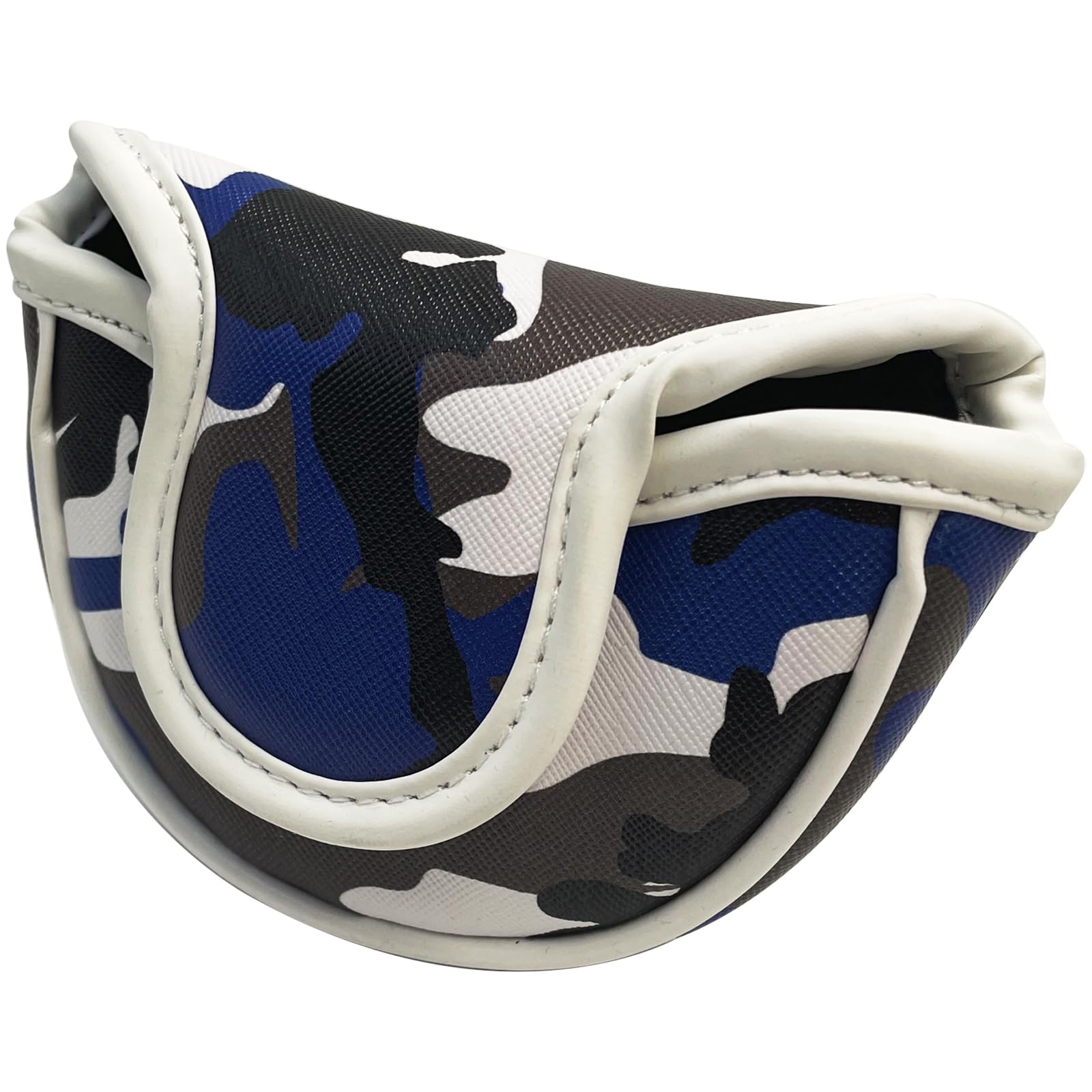 Gbourly Golf Club Half Mid Mallet Camo Putter Cover Blue PU Leather Headcover Magnetic Closure