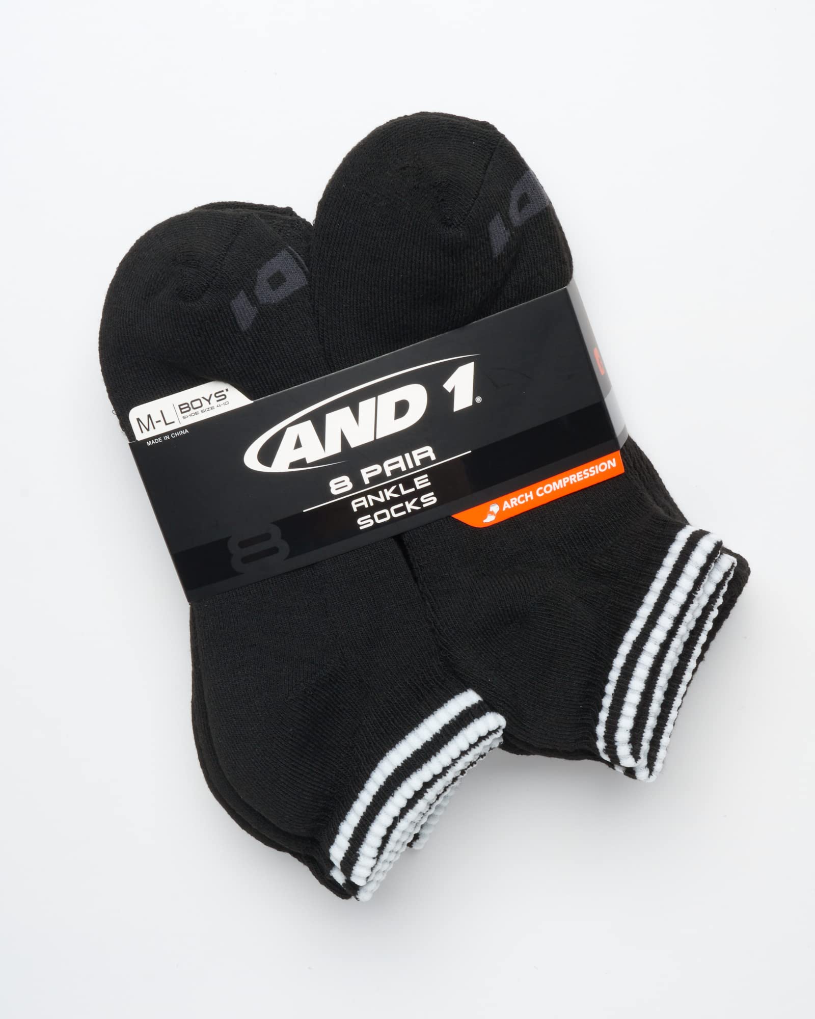 AND1 Boys' Socks - Athletic Cushion Quarter Cut Socks (8 Pack), Size Small-Medium, Solid Black