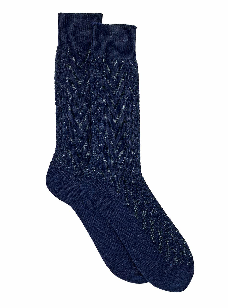 WARRIOR ALPACA SOCKS - Two-Tone Texture Socks Alpaca Wool Socks (Large, Navy/Olive)