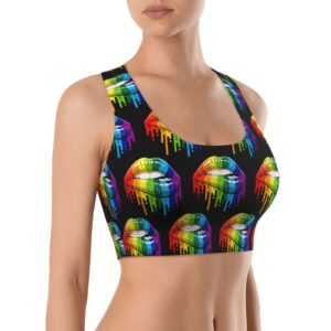 Besbapes Yoga Bras Women's LGBT Gay Homosexual Lesbian Rainbow Lips Pride Racerback Sports Bra