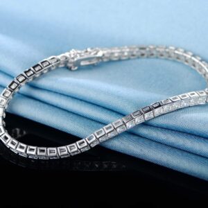 Gemsme White Gold Plated Square Bracelet for Women Classic Hypoallergenic 3.0mm Cubic Zirconia Tennis Bracelets 6.5 Inch