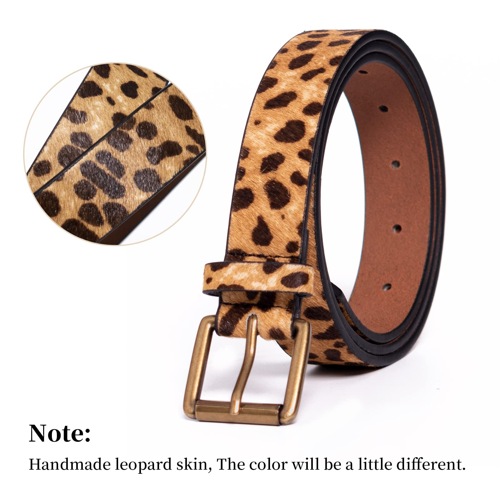 JIEDE Leopard Print Belt for Women Genuine Leather Waist Belts for Jeans (Width-28mm, L - 0Fits Waist 36''-40'')