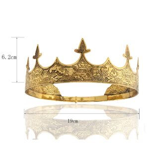 Crown Hair Jewelry Royal King Diadem Men Metal Big Tiaras For Wedding Prom Bridal Party Halloween Costume Christmas Gifts(Dark Gold)