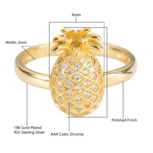 Aloha Jewelry Company 18K Gold Plated Sterling Silver Hawaiian Pineapple Plant Ring Stackable Wedding Band with Cubic Zirconia, Yellow-Gold (11)