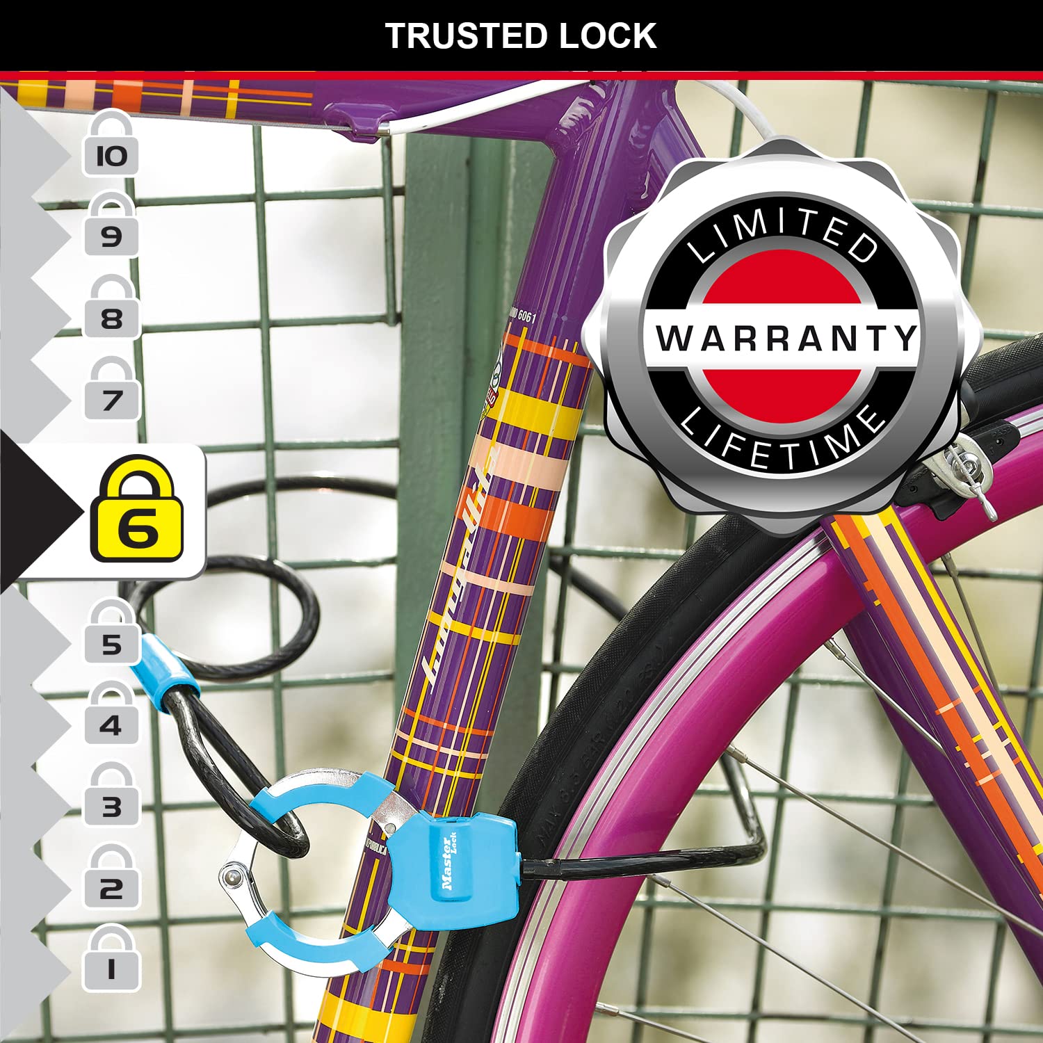 Master Lock 8275EURDPROBLU Cable Bike Lock with Cuff 1 Meter 8275EURDPROBLU-Best Used for Scooter, Troller, Strolers, Sport Equipments, Blue, One Size