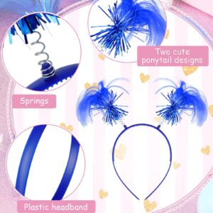 12 Pcs Tinsel Wrapped Ponytails Headband with Heart Shape Sunglasses Costume Party Faux Feather Headwear Bopper for Festival(Blue)