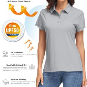 MAGCOMSEN Short Sleeve Golf Polo Shirts for Women Golf Shirts Work T Shirts Casual Shirts Quick Dry Shirts UPF 50+ Light Grey M