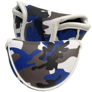 Gbourly Golf Club Half Mid Mallet Camo Putter Cover Blue PU Leather Headcover Magnetic Closure