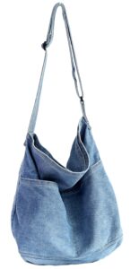 yunzh denim shoulder bag for women, casual style lightweight classic retro travel shopper hobo bag