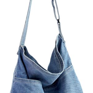 YunZh Denim Shoulder Bag for Women, Casual Style Lightweight Classic Retro Travel Shopper Hobo Bag