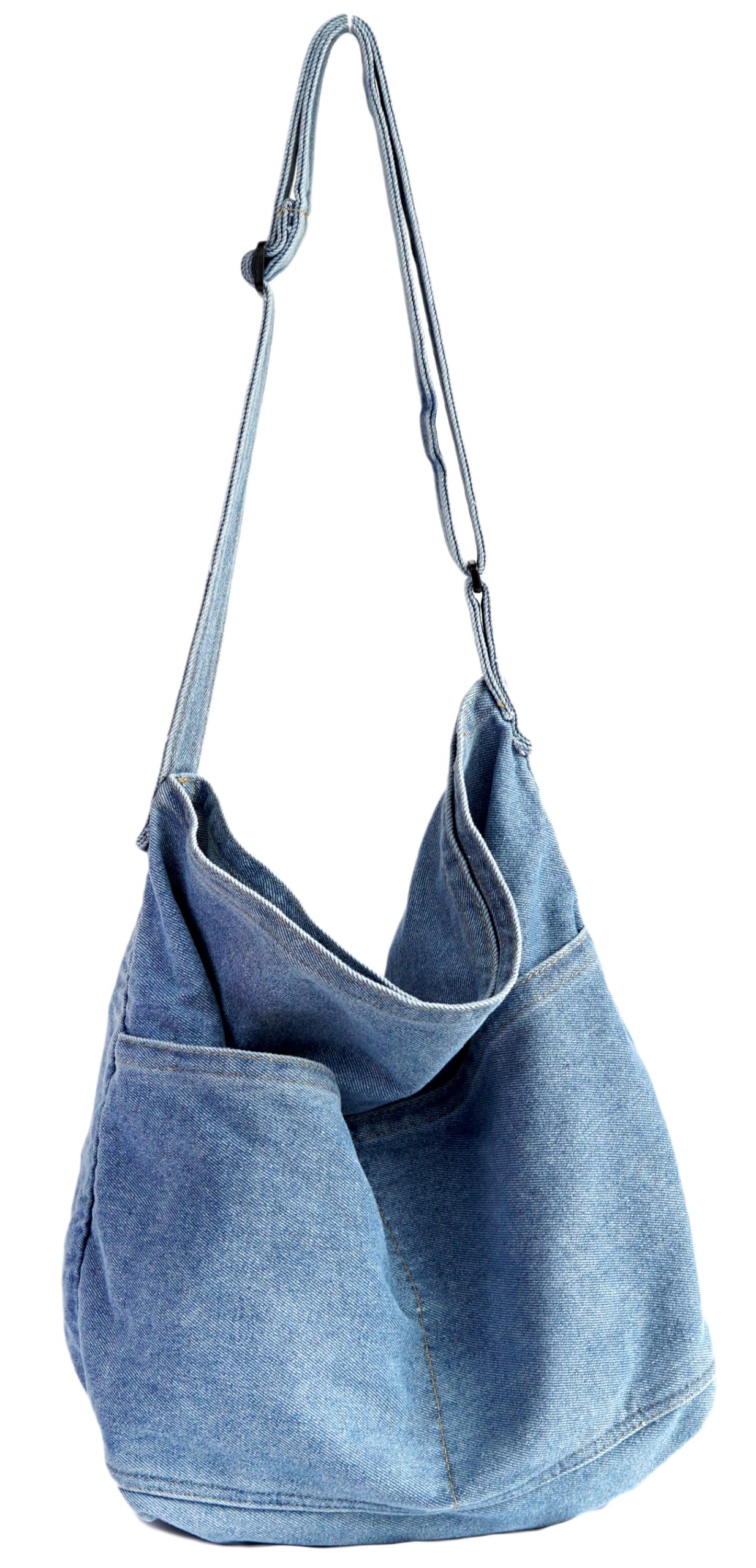 YunZh Denim Shoulder Bag for Women, Casual Style Lightweight Classic Retro Travel Shopper Hobo Bag