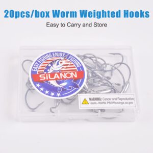 Weighted Worm Fishing Hooks,20pcs Offset Wide Gap Worm Hooks Weighted Bass Swimbait Hooks for Soft Plastics Weedless Jig Head Hooks Freshwater Saltwater