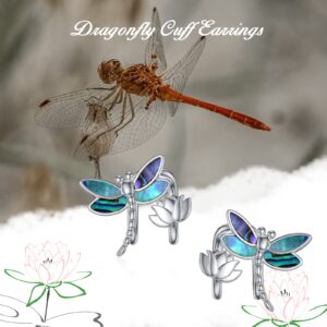 Dragonfly Ear Cuffs for Non PierceD Ears Sterling Silver Cuff Earrings with Abalone Shell, Dragonfly Gifts for Women