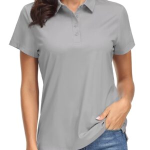 MAGCOMSEN Short Sleeve Golf Polo Shirts for Women Golf Shirts Work T Shirts Casual Shirts Quick Dry Shirts UPF 50+ Light Grey M