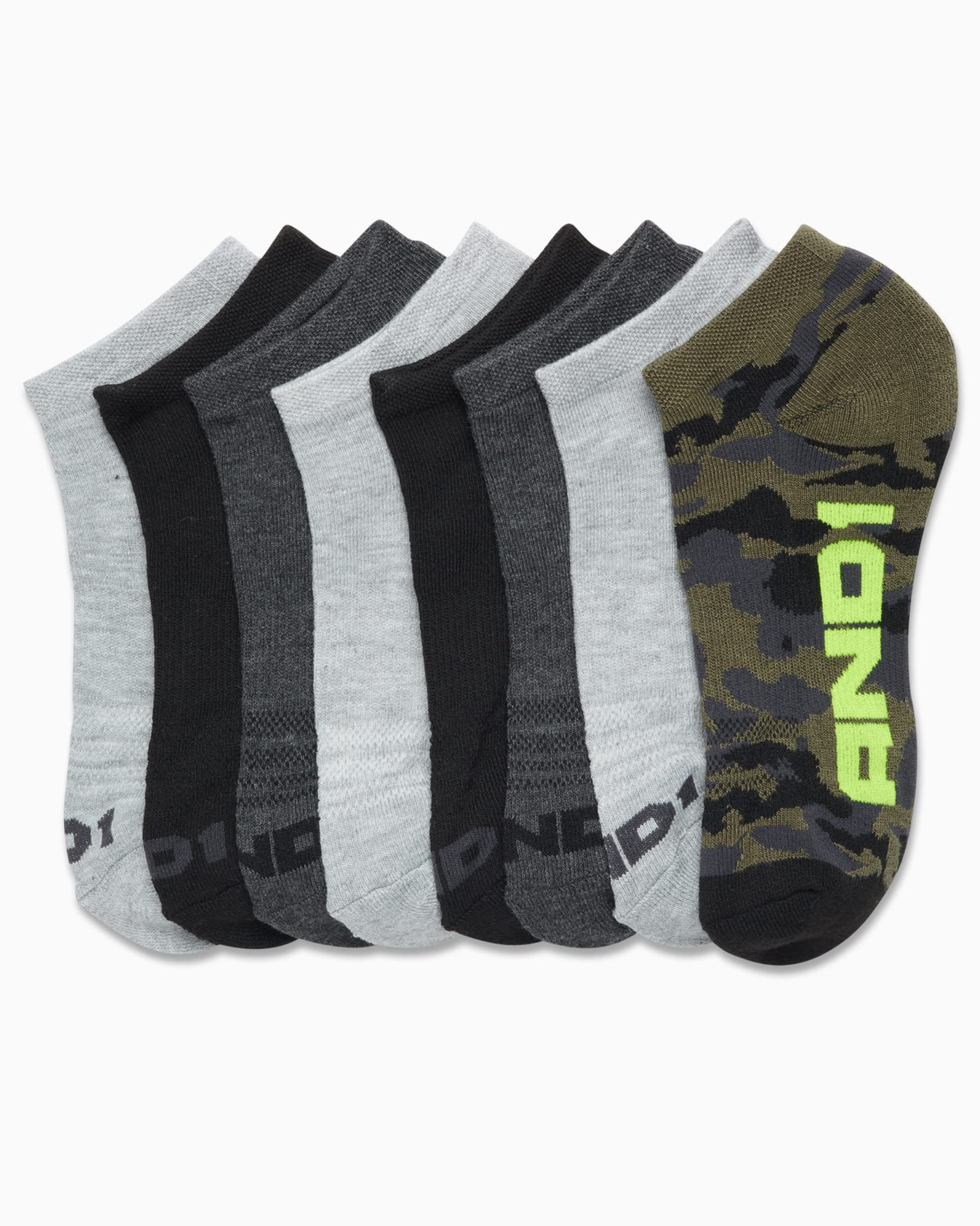 AND1 Boys' Socks - Athletic Cushion Low Cut Socks (8 Pack), Size Small-Medium, Green Camo