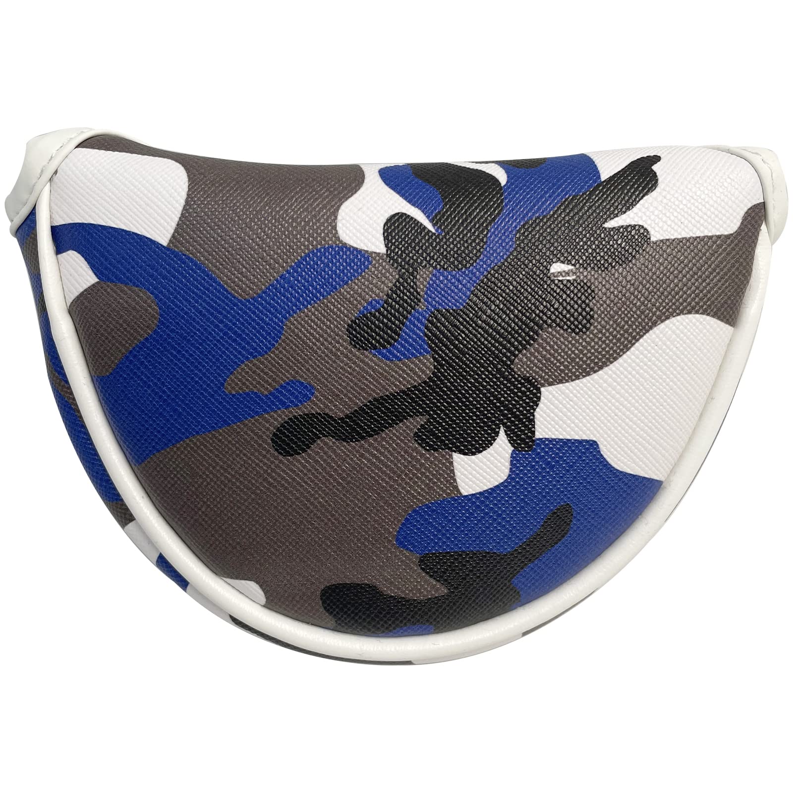 Gbourly Golf Club Half Mid Mallet Camo Putter Cover Blue PU Leather Headcover Magnetic Closure