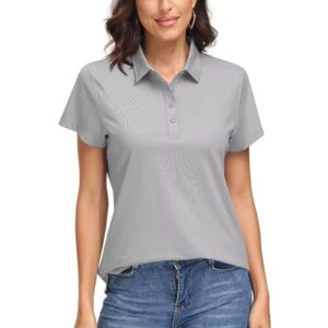 MAGCOMSEN Short Sleeve Golf Polo Shirts for Women Golf Shirts Work T Shirts Casual Shirts Quick Dry Shirts UPF 50+ Light Grey M