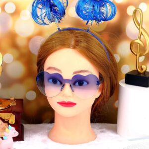 12 Pcs Tinsel Wrapped Ponytails Headband with Heart Shape Sunglasses Costume Party Faux Feather Headwear Bopper for Festival(Blue)