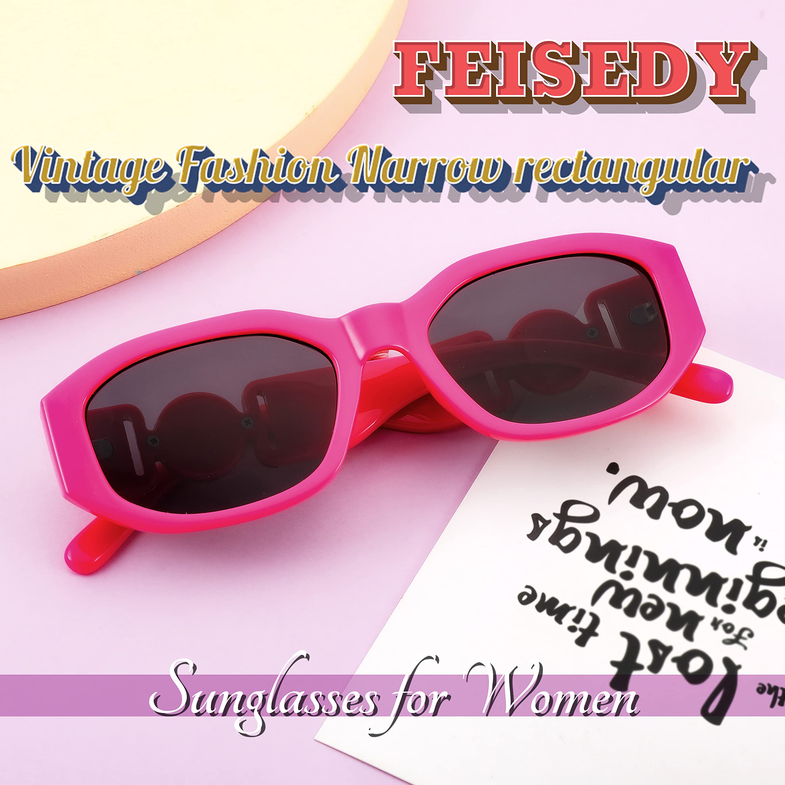 FEISEDY Retro Trendy Rectangle Sunglasses Women Men Vintage 90s Small Narrow Square Sunglasses B2322