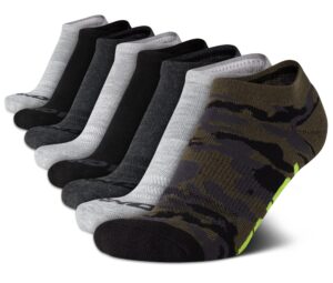 and1 boys' socks - athletic cushion low cut socks (8 pack), size small-medium, green camo