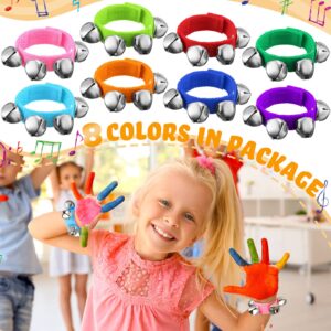 64 Pcs Christmas Wrist Jingle Bells Kids Jingle Bells Wrist Band Jingle Bells Instruments Baby Hand Bells for Kids Adjustable Musical Hand Bells Set Party Supplies Music Percussion Gifts, 8 Colors