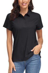 magcomsen polo shirts for women quick dry t shirts golf shirts pique short sleeve tennis shirts athletic shirt hiking shirts black s