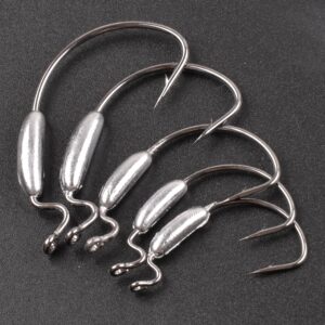 Weighted Worm Fishing Hooks,20pcs Offset Wide Gap Worm Hooks Weighted Bass Swimbait Hooks for Soft Plastics Weedless Jig Head Hooks Freshwater Saltwater