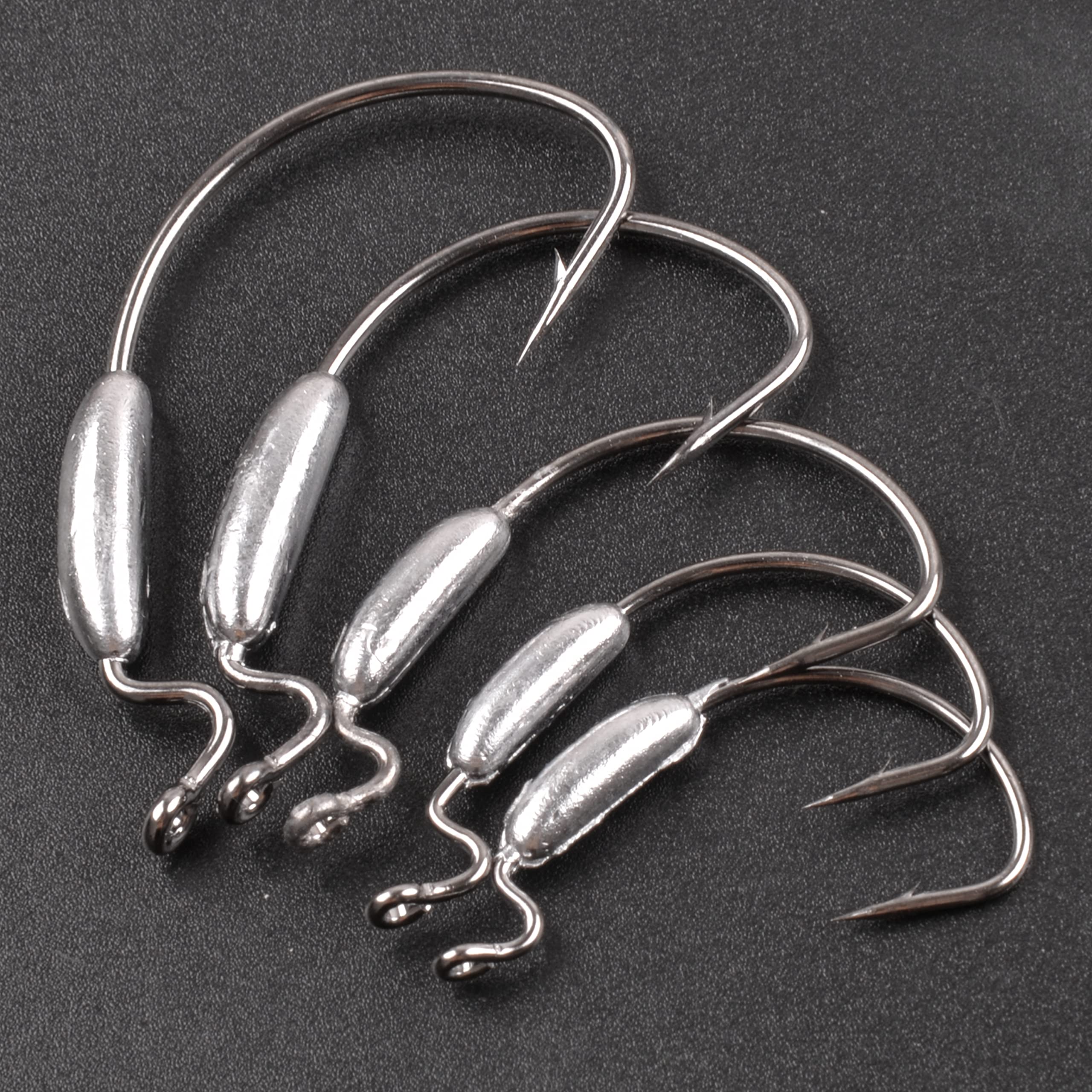 Weighted Worm Fishing Hooks,20pcs Offset Wide Gap Worm Hooks Weighted Bass Swimbait Hooks for Soft Plastics Weedless Jig Head Hooks Freshwater Saltwater