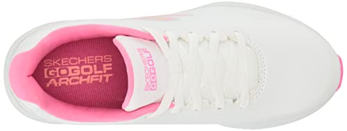 Skechers Women's Go Max Arch Fit Spikeless Golf Shoe Sneaker, White/Pink Waterproof, 6.5