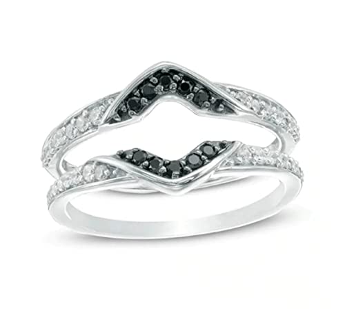 1.25 Ct Round Black & White Simulated Diamond Enhancer Wrap Guard Ring 14K White Gold Over 925 Sterling Silver