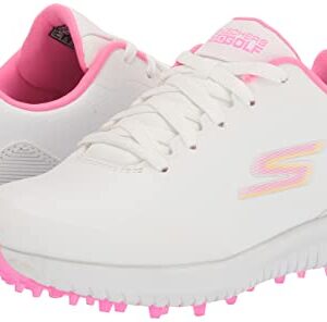 Skechers Women's Go Max Arch Fit Spikeless Golf Shoe Sneaker, White/Pink Waterproof, 6.5