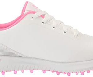 Skechers Women's Go Max Arch Fit Spikeless Golf Shoe Sneaker, White/Pink Waterproof, 6.5