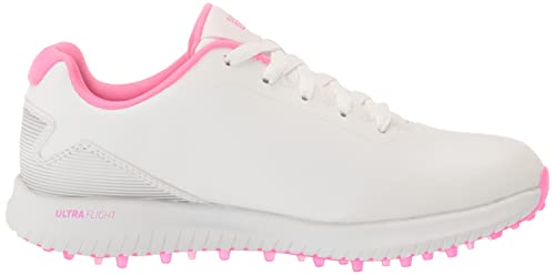 Skechers Women's Go Max Arch Fit Spikeless Golf Shoe Sneaker, White/Pink Waterproof, 6.5