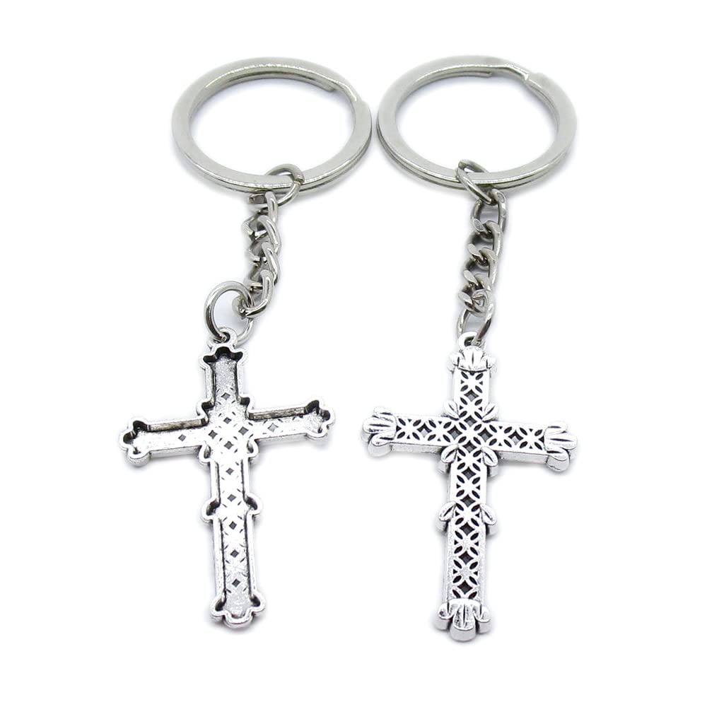 100 Pieces Keychain Keyring Door Car Key Chain Ring Tag Charms Supplies WW3A8Y Latin Cross