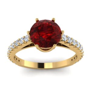 SISGEM Natural Garnet Rings in 10K 14K 18K Solid Gold for Women,2 Carat Round-cut Red Gemstone Bands Rings with White Moissanite Gift for Engagement Birthday Anniversary