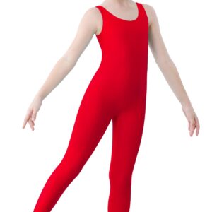 YgneeDom Kids Girls Sleeveless Tank Unitards One Piece Stretchy Spandex Full Body Leotard Bodysuit Dance Costumes(Red,9-10)