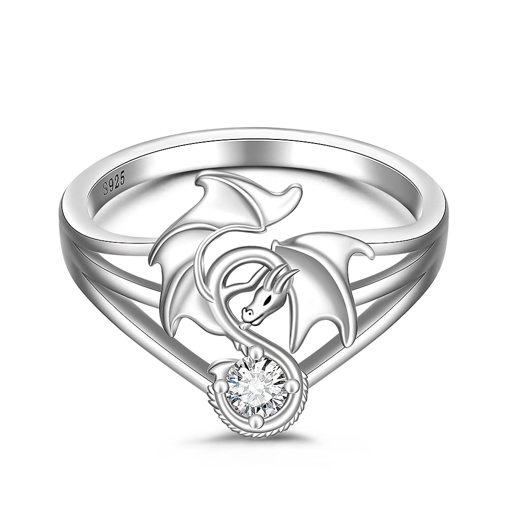 Dragon Ring for Women Sterling Silver 925 Cool Dragon Crystal Rings Jewelry Viking Gothic Halloween Christmas Gifts Size 7