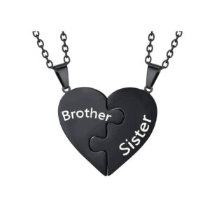 Caiyao 2Pcs Love Heart Puzzle Pendant Necklace Set Adjustbale Broken Split Heart Best Friend Matching Necklace for Women Men Brother Sister Friendship Jewelry Gift-B brother sisiter-1