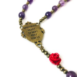 Immaculate Heart of Mary Purple Amethyst Stone and Red Rose Rosary and Bracelet Set - Catholic Rosary - Rosarios Catolicos - Catholic Gifts Women - Regalos Catolicos Para Mujer, Stone, Amethyst