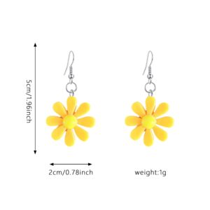 Just Follow 4 Pairs Fresh Candy Color Daisy Resin Flower Earrings Sunflower Temperament Earrings For Women Set (4 Pairs- Pink+Yellow+Green+Red)