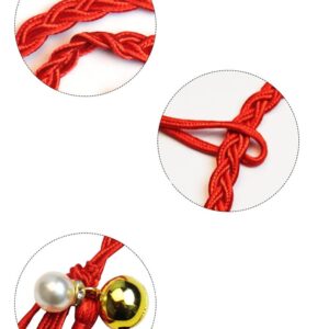 Thin Waist Rope Braid Belt Chain Exotic Women Waist Belt Rope Chain with Tassel Bead Bell Good Luck Belly Rope Bracelet, Red