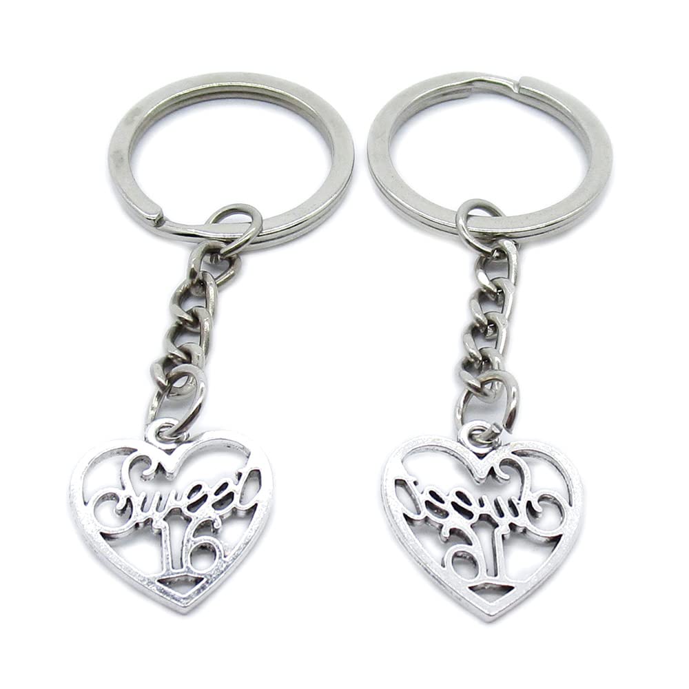 100 Pieces Keychain Keyring Door Car Key Chain Ring Tag Charms Supplies QF3S8Y Love Heart Sweet 16