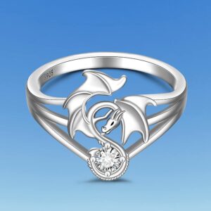 Dragon Ring for Women Sterling Silver 925 Cool Dragon Crystal Rings Jewelry Viking Gothic Halloween Christmas Gifts Size 7