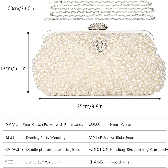 Ofuleo Evening Handbag Pearl Clutch Wedding Bag Formal Purse for Prom Party Dating Casual for Women