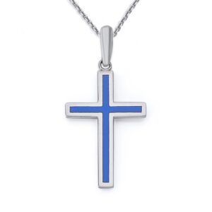 Pome Enameled Cross Necklace in Sterling Silver, Small and Large Pendants, Made in America (Large Pendant, 18" Necklace, Blue Enamel)