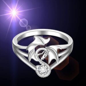 Dragon Ring for Women Sterling Silver 925 Cool Dragon Crystal Rings Jewelry Viking Gothic Halloween Christmas Gifts Size 7