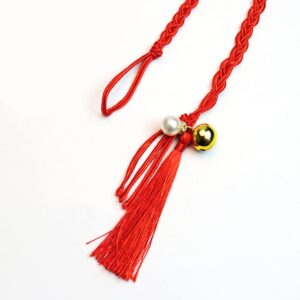 Thin Waist Rope Braid Belt Chain Exotic Women Waist Belt Rope Chain with Tassel Bead Bell Good Luck Belly Rope Bracelet, Red