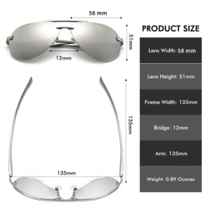 Crabegg Aviator Sunglasses for Men Polarized UV 400 Protection Rimless Fishing Mirrored Driving Mirror Large (Sliver)