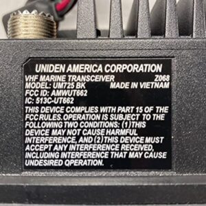 Uniden UM725BK Marine VHF Radio, All USA, Canada, and Int'l. Marine Channels, 1Watt/25Watt Transmit Power, Largest LCD Screen in Class, NOAA Weather Channels w/Alerts, Speaker Mic, IPX8 Waterproof.
